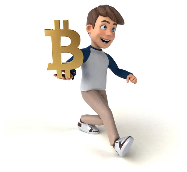 Tecknad Karaktär Med Bitcoin — Stockfoto