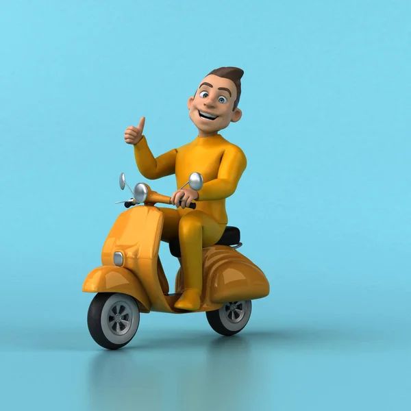 スクーター上の楽しい3D漫画のキャラクター — ストック写真
