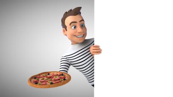 Leuke Cartoon Casual Karakter Met Pizza — Stockvideo