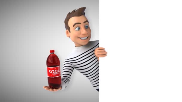 Leuke Cartoon Casual Karakter Met Soda — Stockvideo