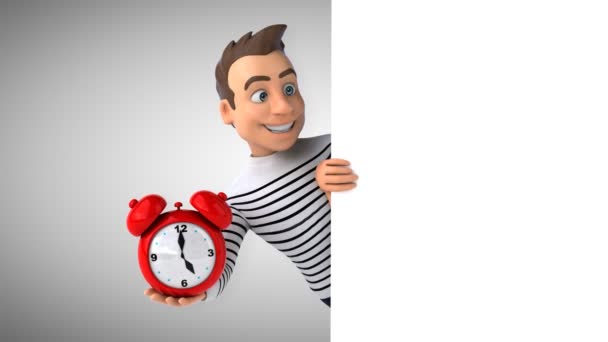 Divertente Personaggio Casuale Cartone Animato Con Orologio — Video Stock