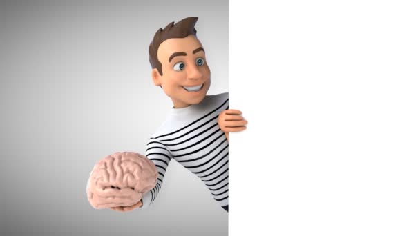 Leuke Cartoon Casual Karakter Met Hersenen — Stockvideo