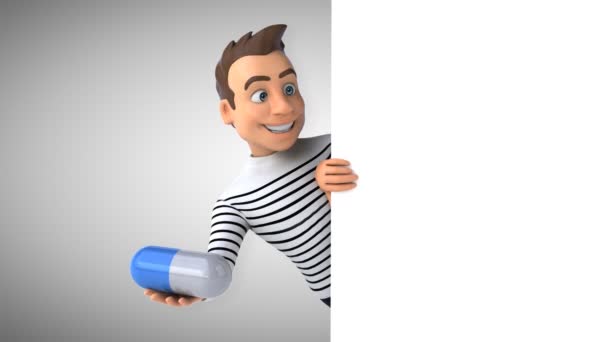 带药丸的3D卡通人物 — 图库视频影像