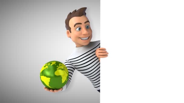 Spaß Cartoon Figur Mit Planet — Stockvideo