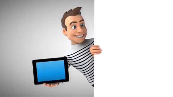 Leuke Cartoon Casual Karakter Met Tablet — Stockvideo