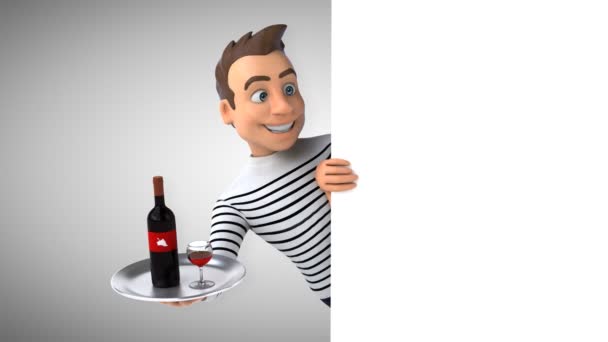 Divertido Personaje Casual Dibujos Animados Con Vino — Vídeo de stock