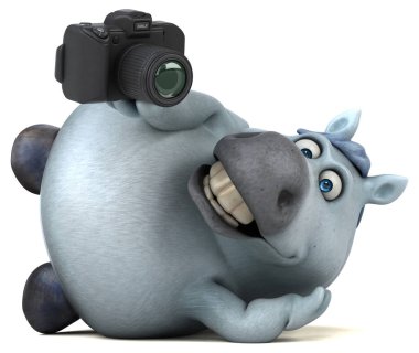 Eğlenceli çizgi film karakteri ile fotoğraf makinesi - 3d çizim