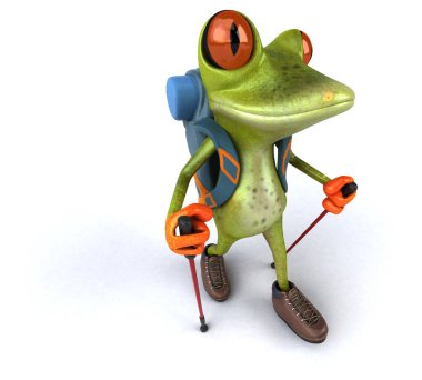 Eğlenceli backpacker kurbağa - 3d İllüstrasyon