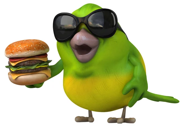 3D漫画のキャラクターとともにハンバーガー — ストック写真
