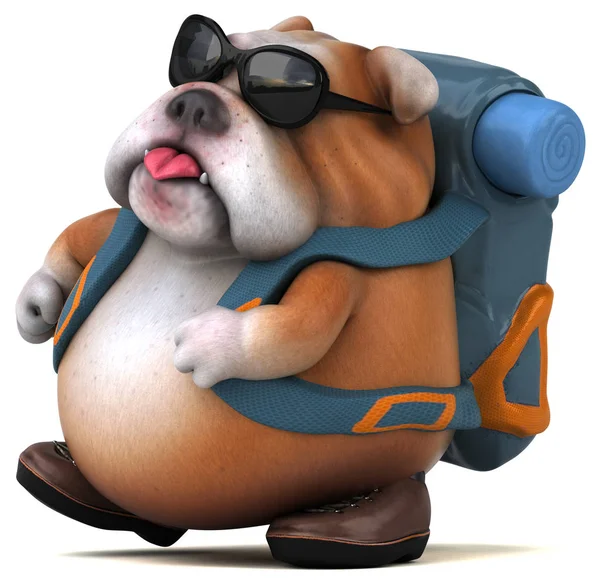 Fun backpacker bulldog cartoon character