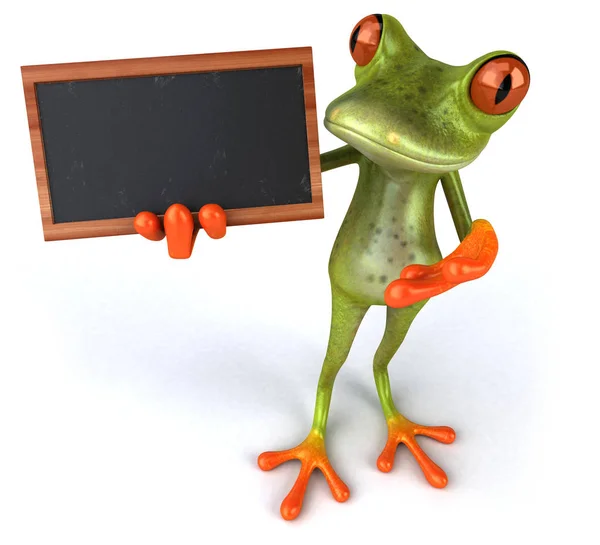 Spaß Grüne Tropische Frosch Mit Einer Kreidetafel — Stockfoto