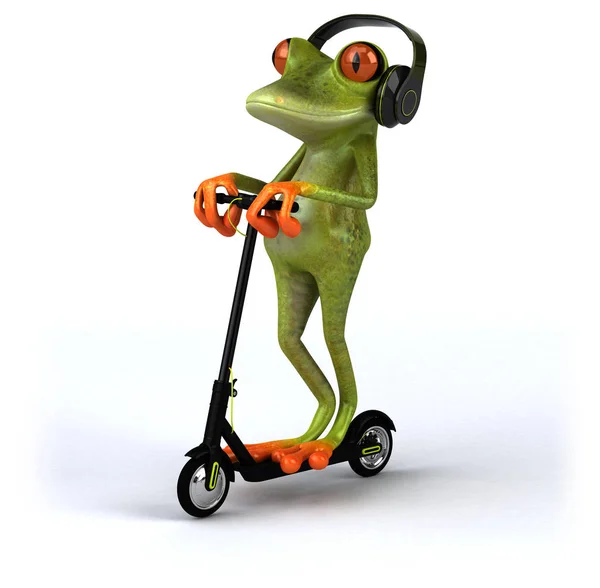 Fun Green Cartoon Frog Scooter — Stock Photo, Image