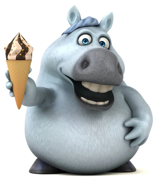 带冰淇淋的有趣的马 3D图解 — 图库照片