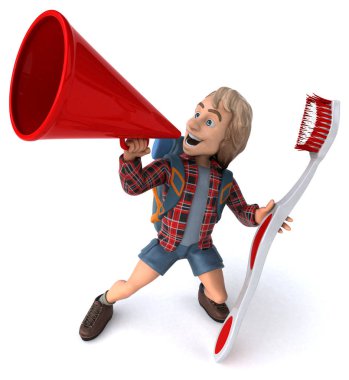 Diş fırçalı eğlenceli 3D çizgi film karakteri