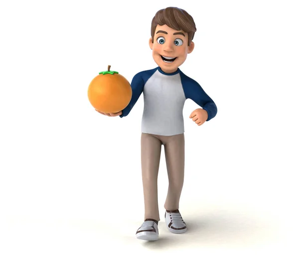 Diversión Personaje Dibujos Animados Adolescente Con Naranja — Foto de Stock