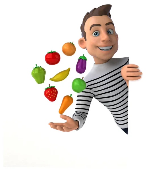 Zabawa Kreskówka Casual Charakter Owocami — Zdjęcie stockowe