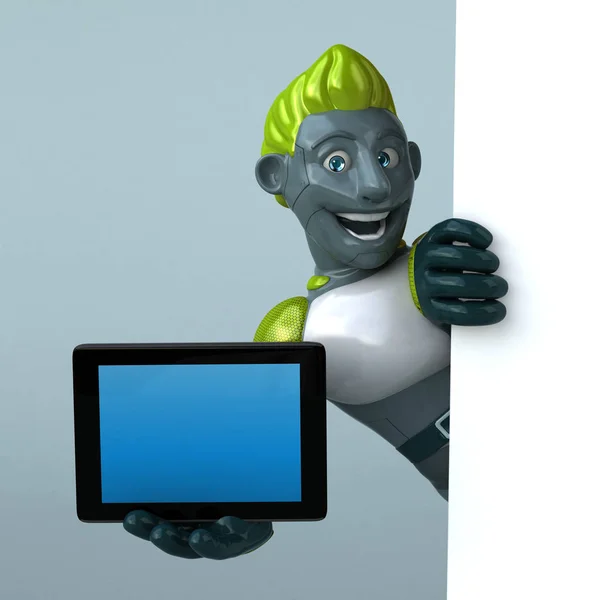 Leuk Personage Met Tablet Illustratie — Stockfoto