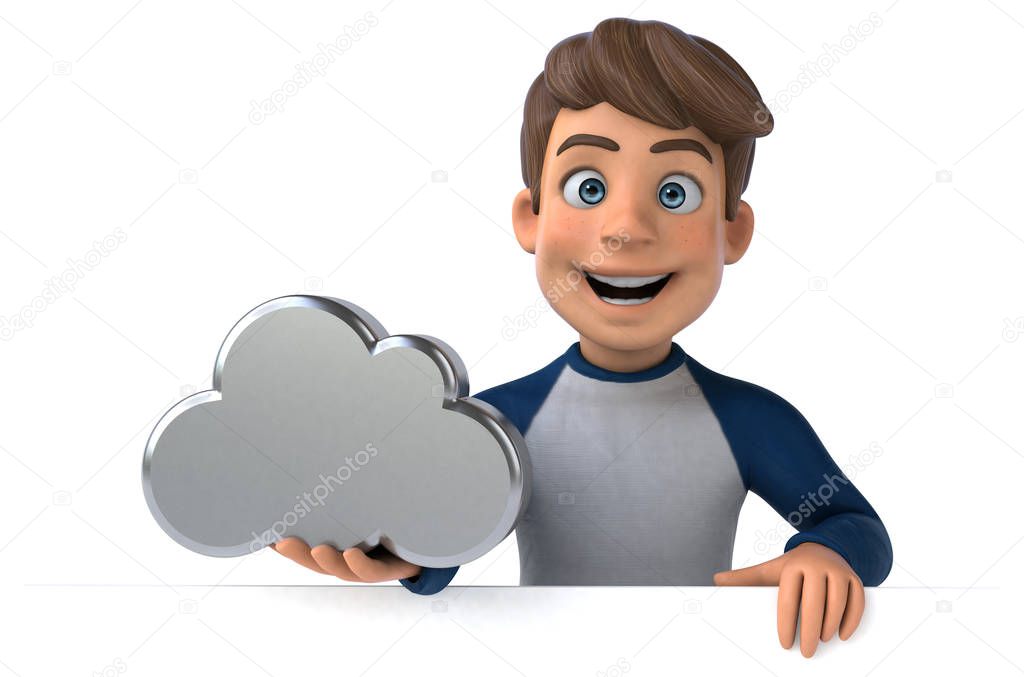 Fun cartoon character with cloud    - 3D Illustration