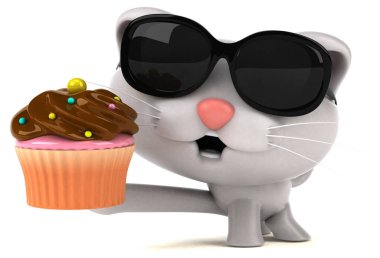 Pastalı eğlenceli kedi - 3D Görüntü