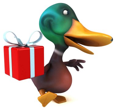 Eğlenceli çizgi film karakteri ile hediye - 3d çizim