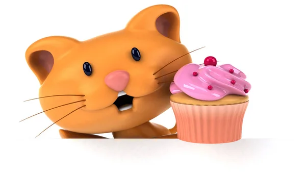 Rolig Tecknad Figur Med Cupcake Illustration — Stockfoto