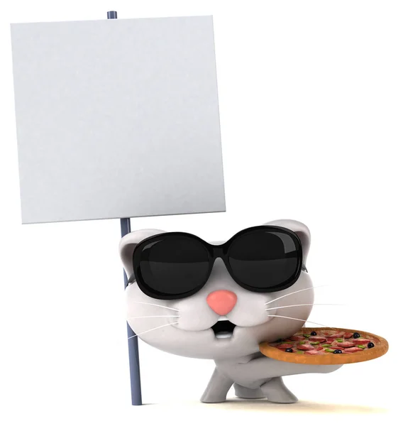 Divertente Personaggio Dei Cartoni Animati Con Pizza — Foto Stock
