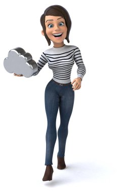 Eğlenceli 3D karikatür Bulutlu sıradan karakter kadın 
