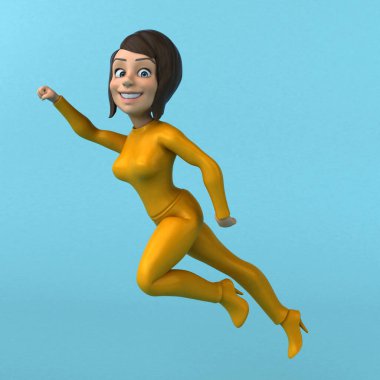 Eğlenceli 3 boyutlu çizgi film sarı kızı.