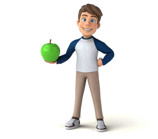 Мультиплікаційний Персонаж Веселий Підліток Яблуком — стокове фото