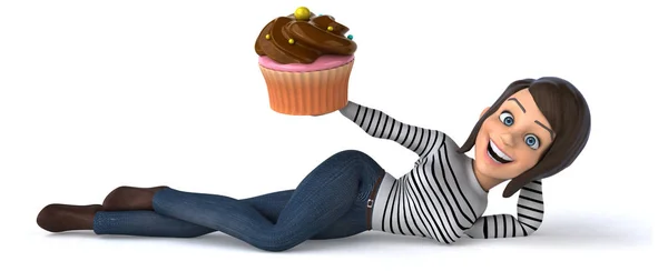 Divertido Personaje Dibujos Animados Con Cupcake — Foto de Stock