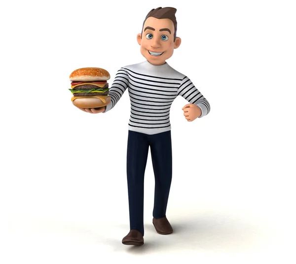 Amusant Personnage Dessin Animé Occasionnel Avec Hamburger — Photo