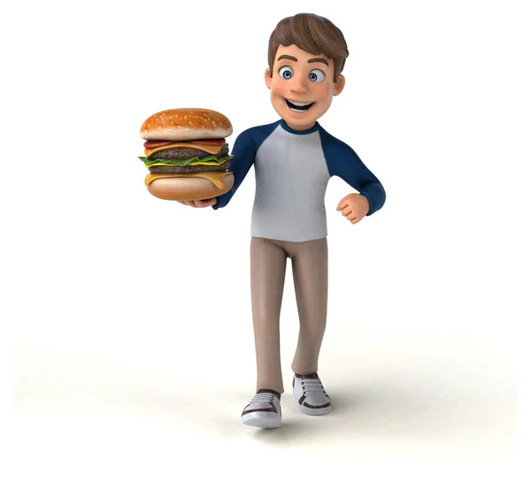 3D卡通人物有趣的青少年与汉堡包 — 图库照片