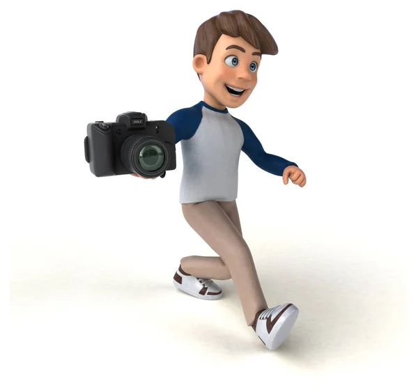 Boyutlu Çizgi Film Karakteri Kameralı Eğlenceli Genç — Stok fotoğraf