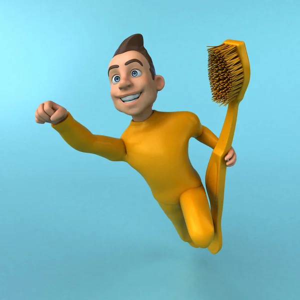 歯ブラシ付きの楽しい3D漫画のキャラクター — ストック写真
