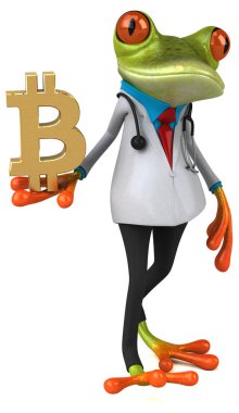 Bitcoin ile eğlenceli kurbağa - 3D İllüstrasyon 