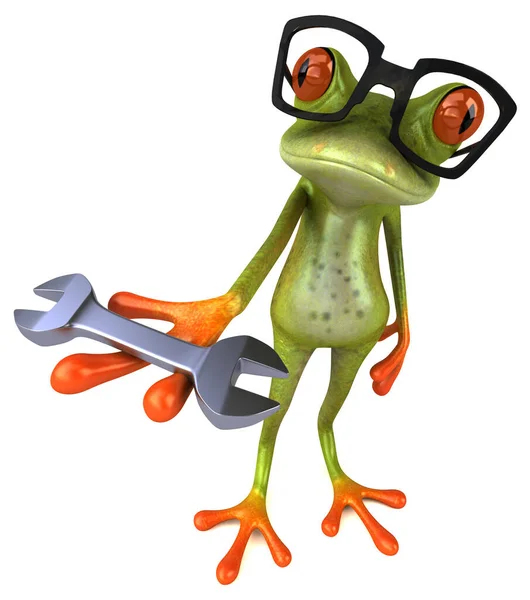 带工具的有趣青蛙 3D说明 — 图库照片