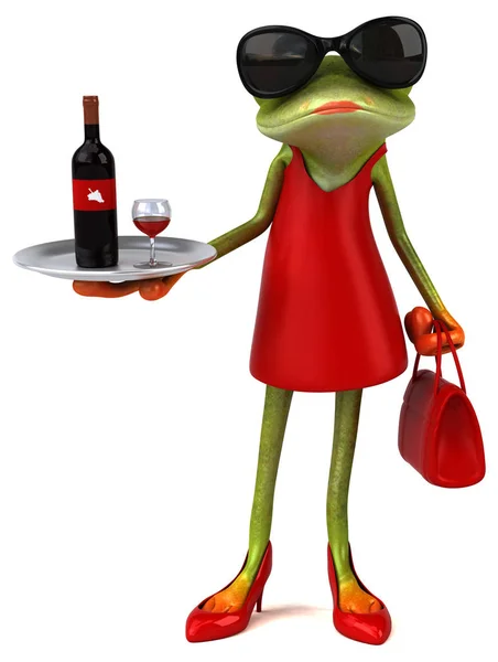 Fun frog with  wine - 3D Illustration