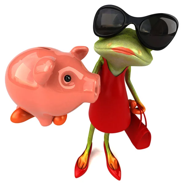 Lustiger Frosch Mit Sparschwein Illustration — Stockfoto