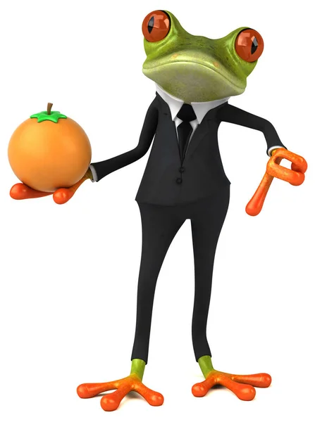 Żaba Zabawa Pomarańczą Ilustracja — Zdjęcie stockowe