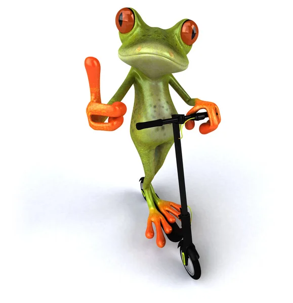 Fun Grenouille Dessin Animé Vert Sur Scooter — Photo