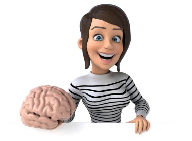 Beyni olan eğlenceli üç boyutlu çizgi film karakteri 