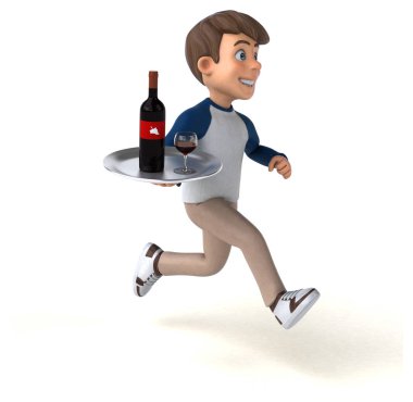 Şaraplı komik çizgi film karakteri - 3D İllüstrasyon