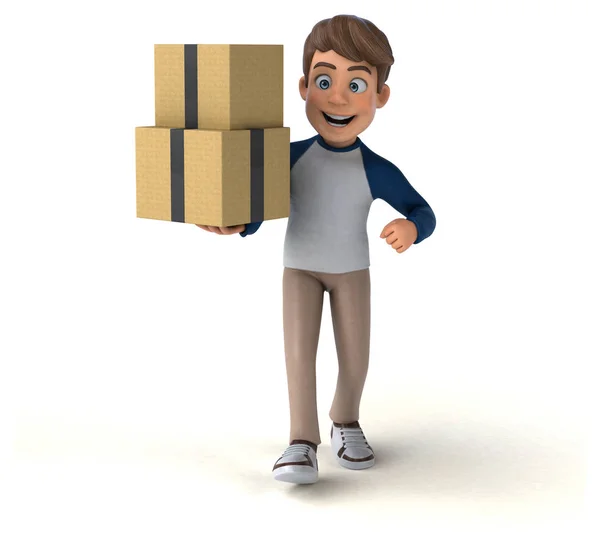 3D卡通人物有趣的青少年与盒子 — 图库照片