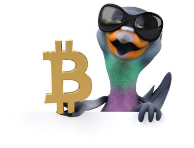 Bitcoin - 3d çizim ile eğlenceli çizgi film karakteri