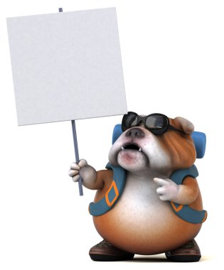 Eğlenceli sırt çantalı buldog çizgi film karakteri