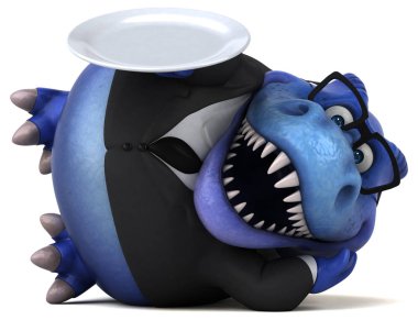 Tabağı olan eğlenceli 3D çizgi film karakteri