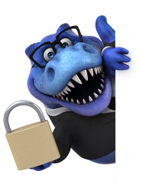 Eğlenceli çizgi film karakteri ile asma kilit - 3d çizim