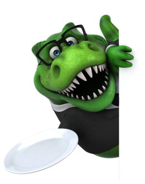 Tabağı olan eğlenceli 3D çizgi film karakteri