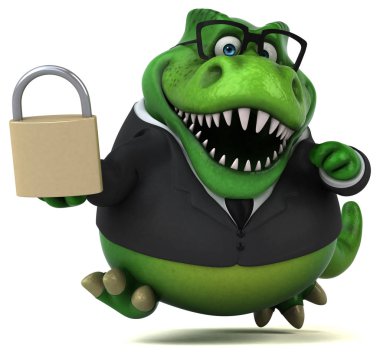 Eğlenceli çizgi film karakteri ile asma kilit - 3d çizim