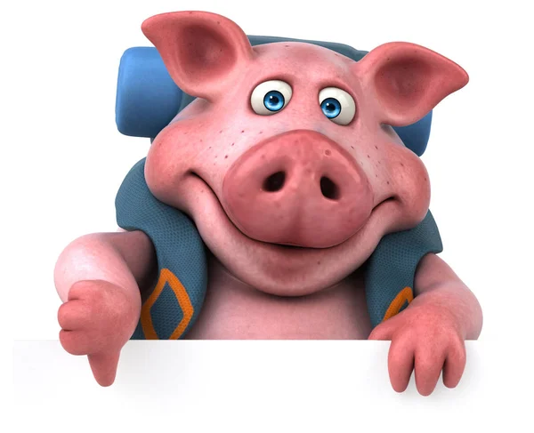 Fun Backpacker Pig Cartoon Character — Stock Photo, Image